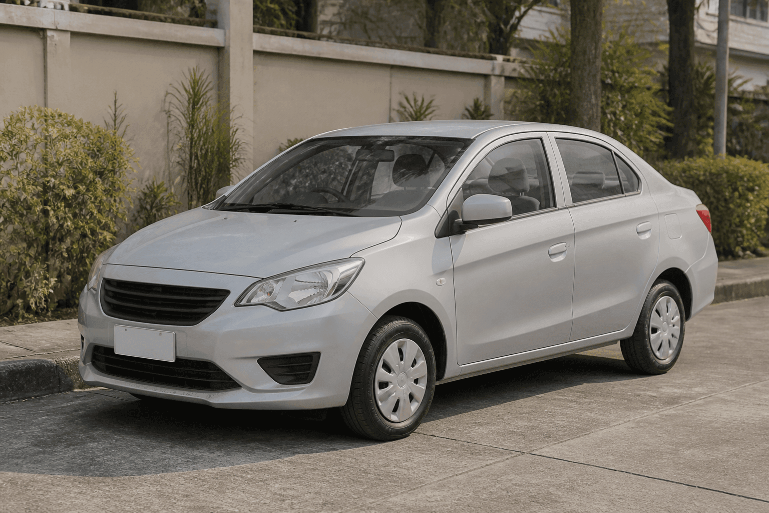 A silver economy sedan parked on a quiet street in Pampanga